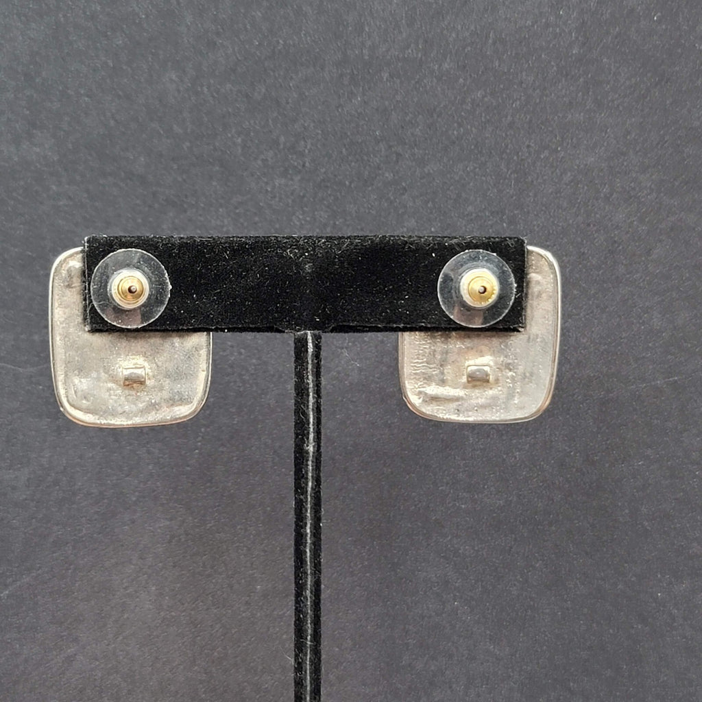 Vintage Pierced Earrings Silver tone Embossed Rectangle Drop 1"