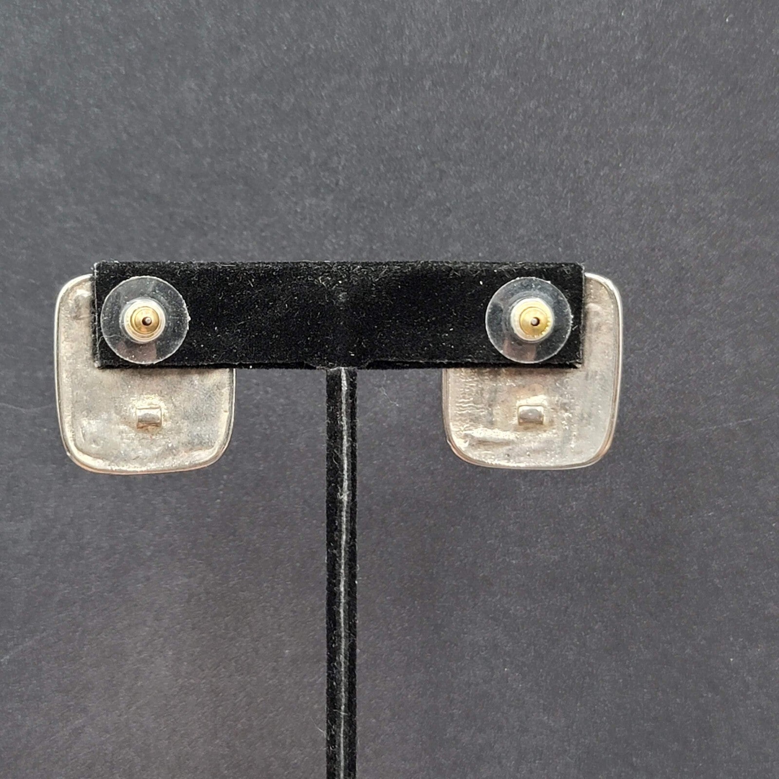 Vintage Pierced Earrings Silver tone Embossed Rectangle Drop 1"