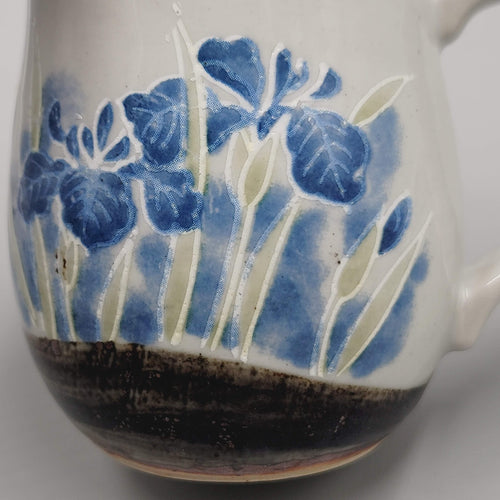 Blue Flowers Iris Pottery Coffee Mug Handmade Glazed