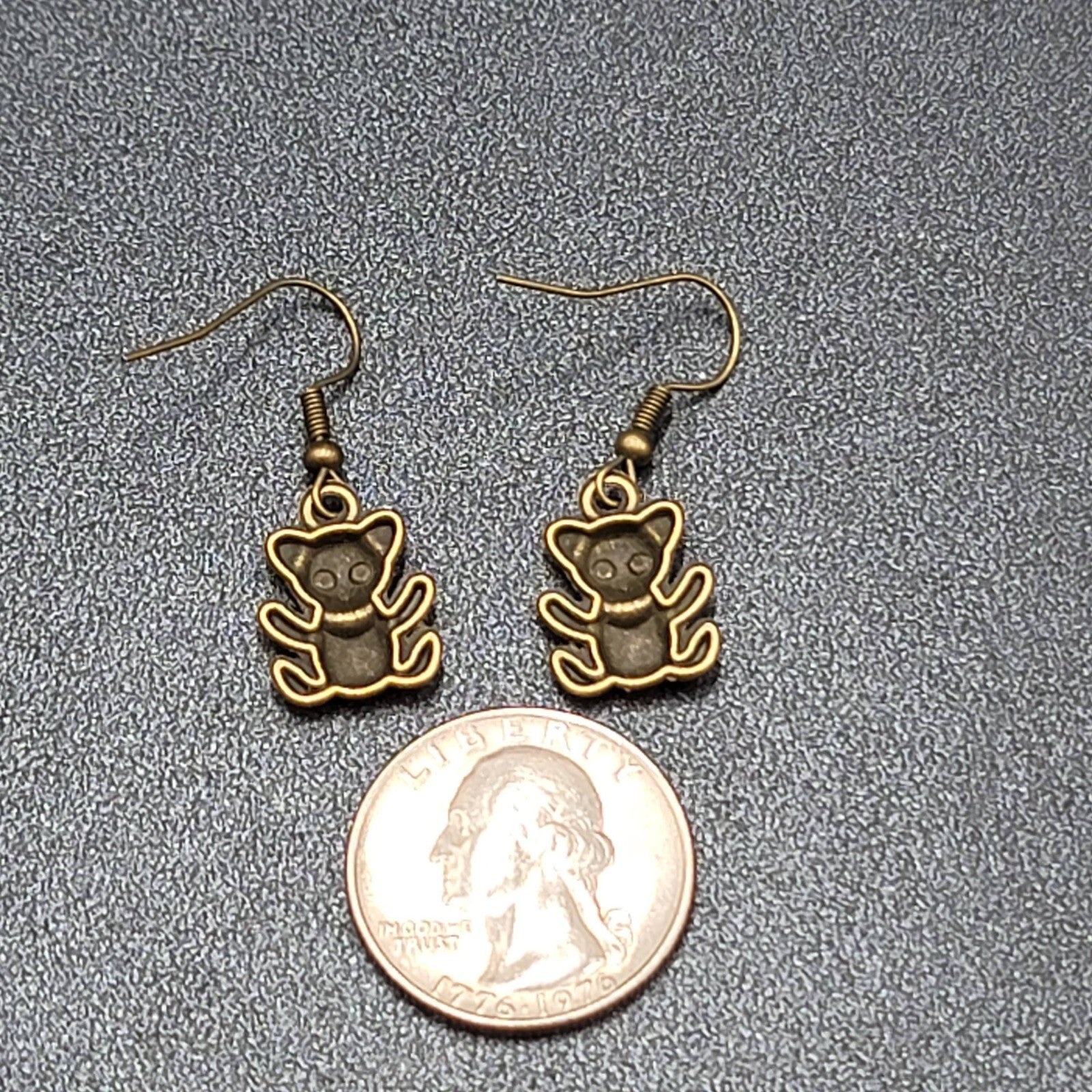Teddy Bear Pierced Earrings Bronze tone Embossed Dangle New 3/4"
