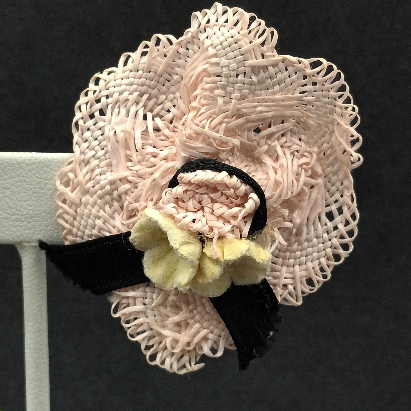 Vintage Clip on Earrings Pink Fabric Hat White Flower Statement Drop 2"