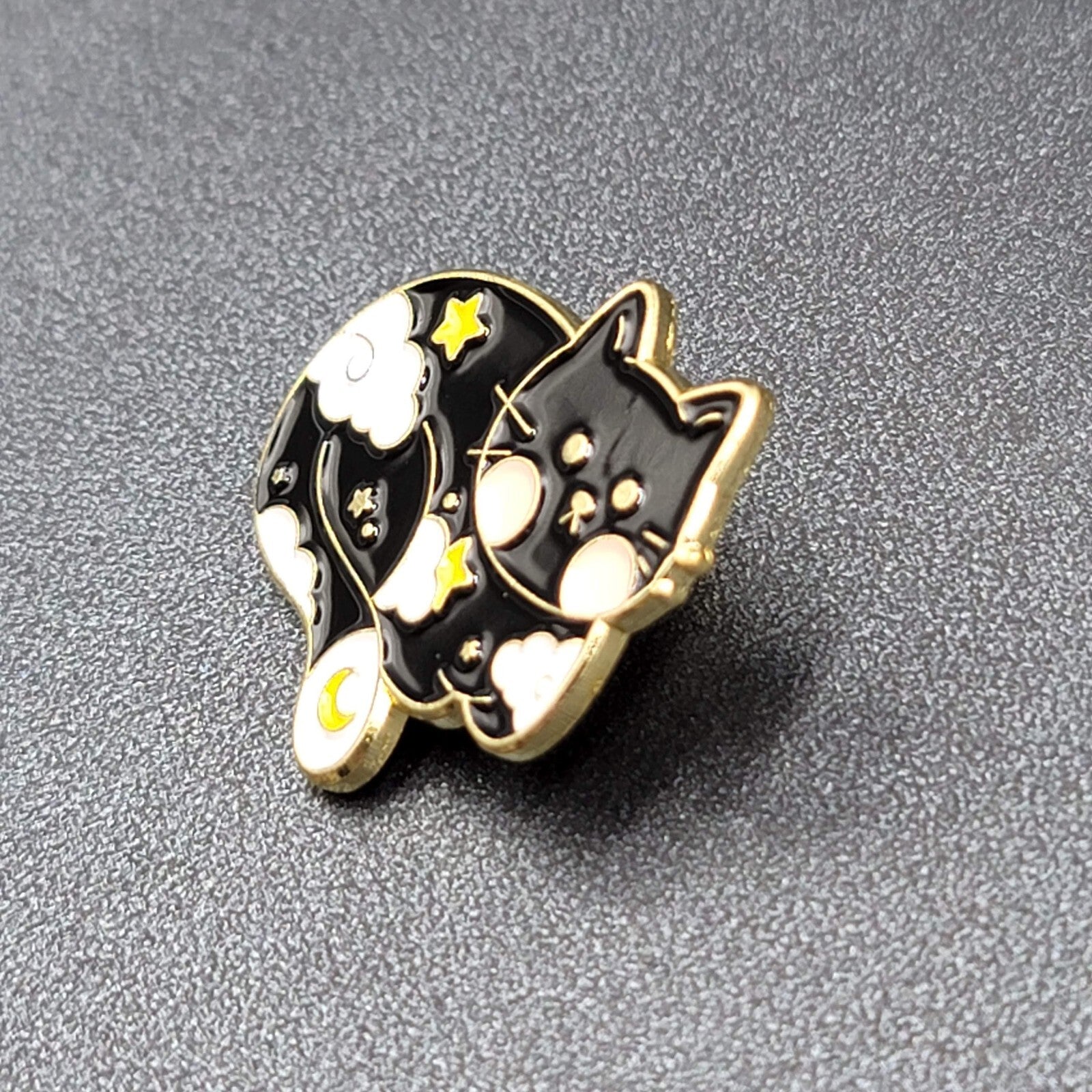 Black Cat Enamel Lapel Hat Pin Dream Clouds Star Moon 1 1/8"