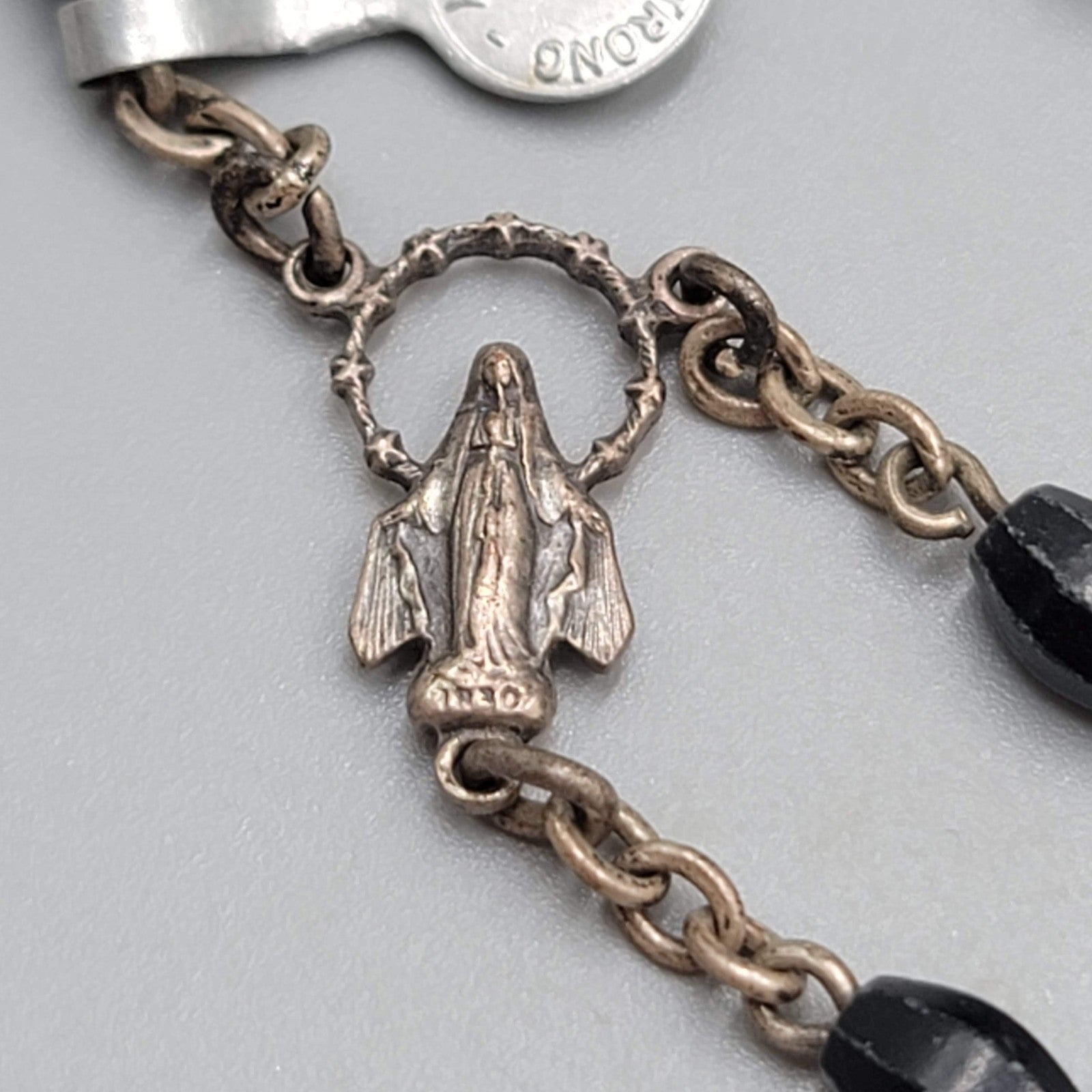 Catholic Rosary Crucifix Black Plastic Beads Silver tone Made in Italy