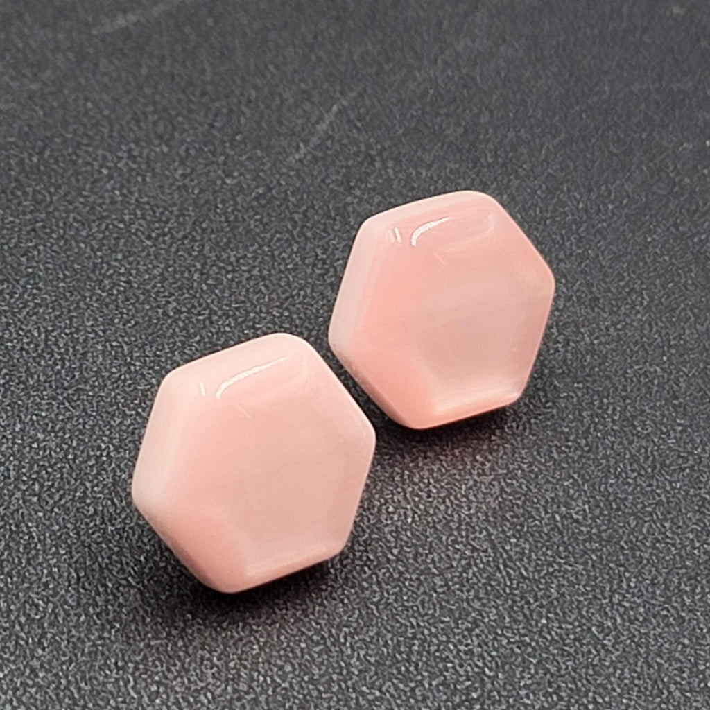 Vintage Pierced Earrings Pink Hexagon Pearlescent Studs 5/8"