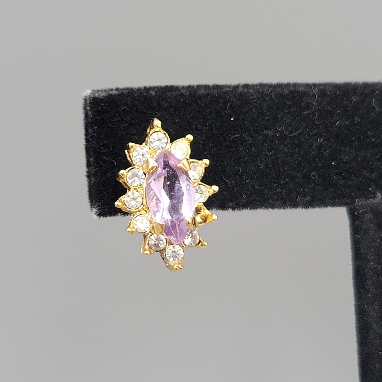 Purple Marquis Stone Studs Pierced Earrings 5/8 in
