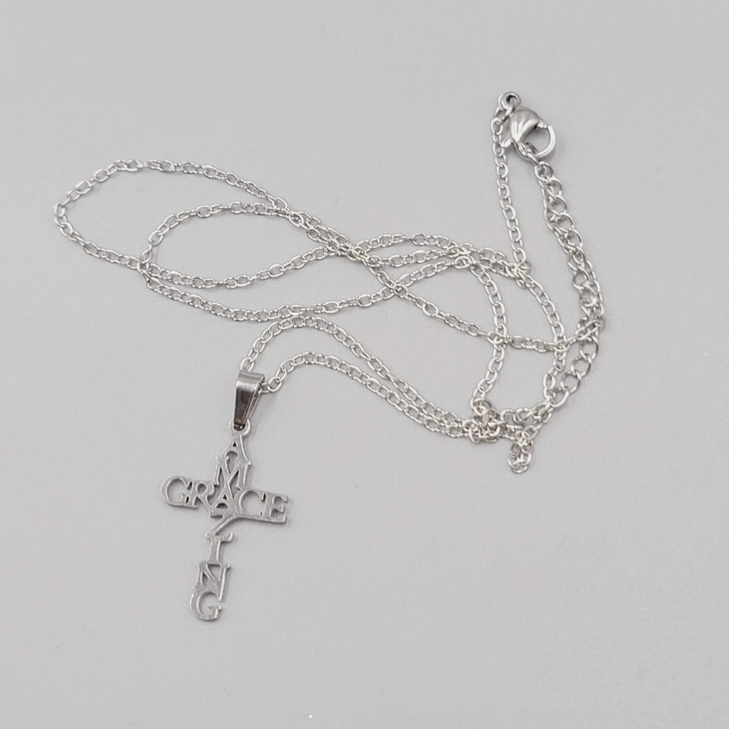Amazing Grace Cross Pendant Necklace Silver tone New Chain 18"+