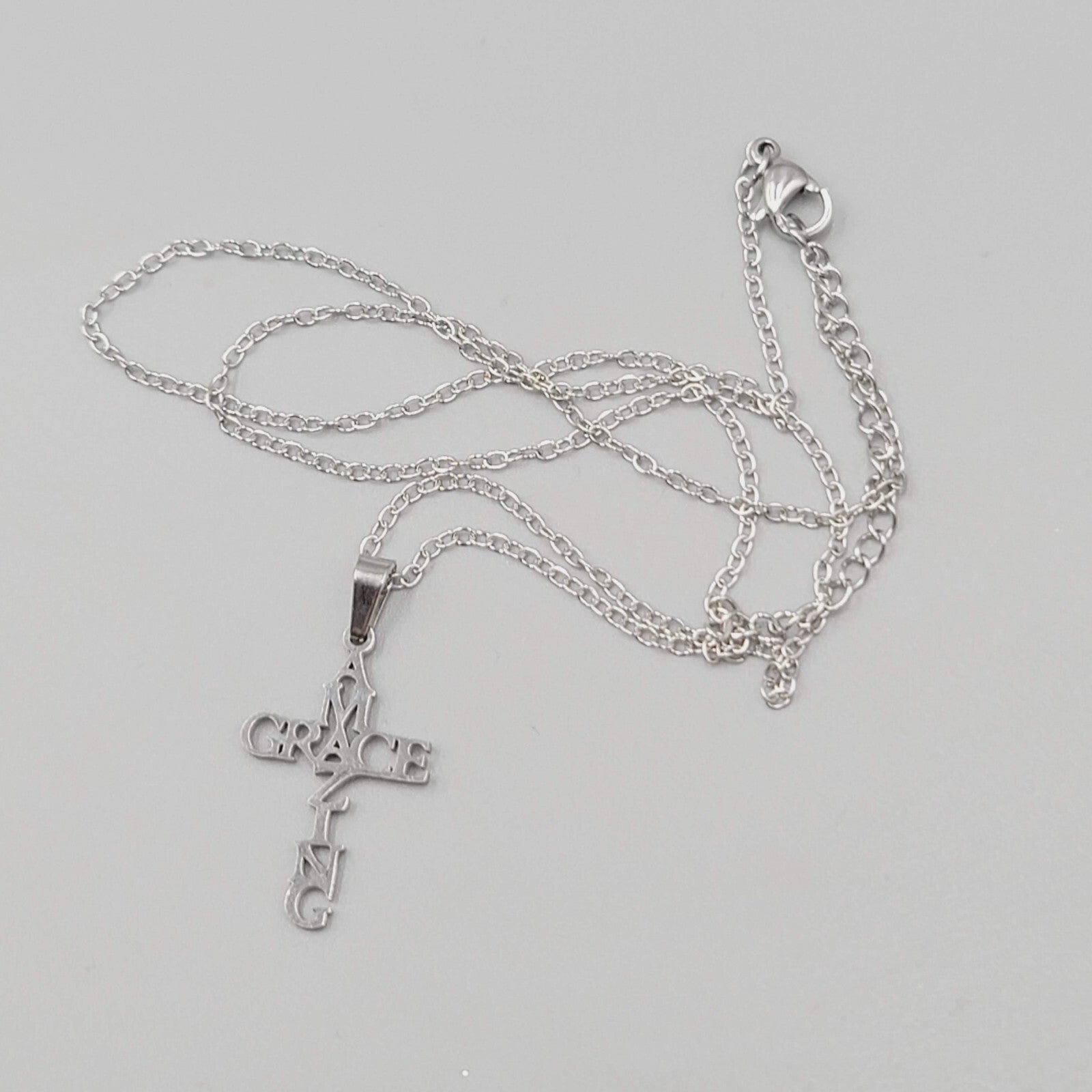 Amazing Grace Cross Pendant Necklace Silver tone New Chain 18"+