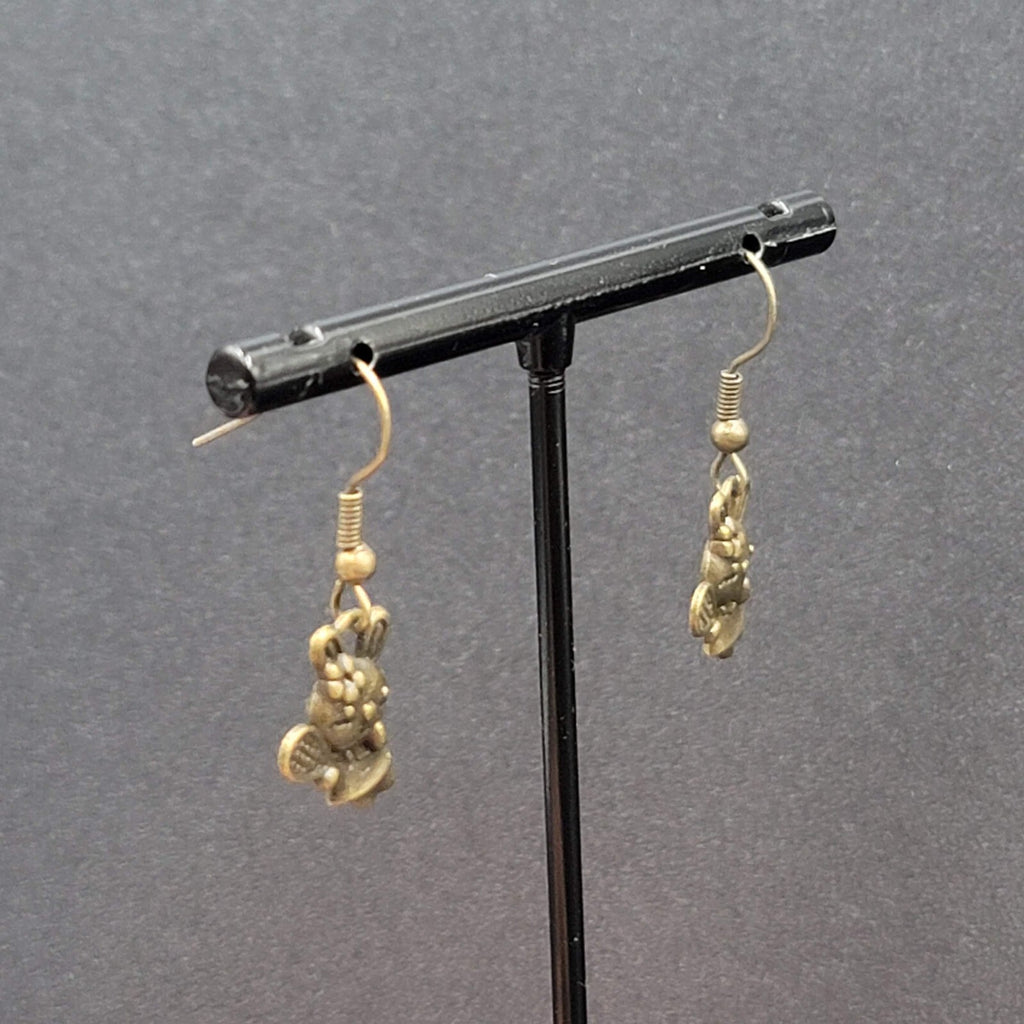 New Pierced Earrings Bronze tone Bunny Rabbit Tennis Dangle 5/8"