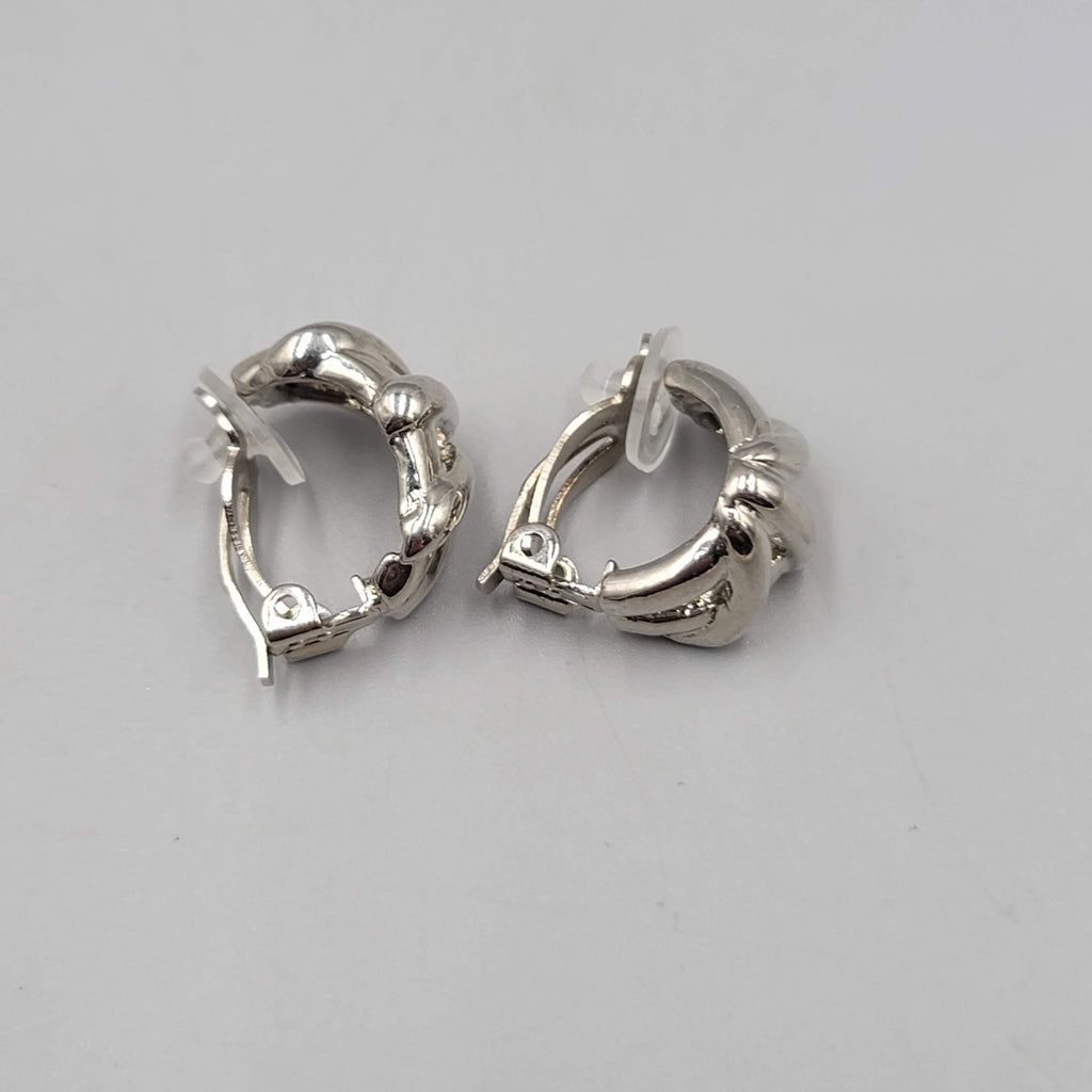 Vintage Half Hoop Clip On Earrings Silver tone Embossed Drop 3/4"