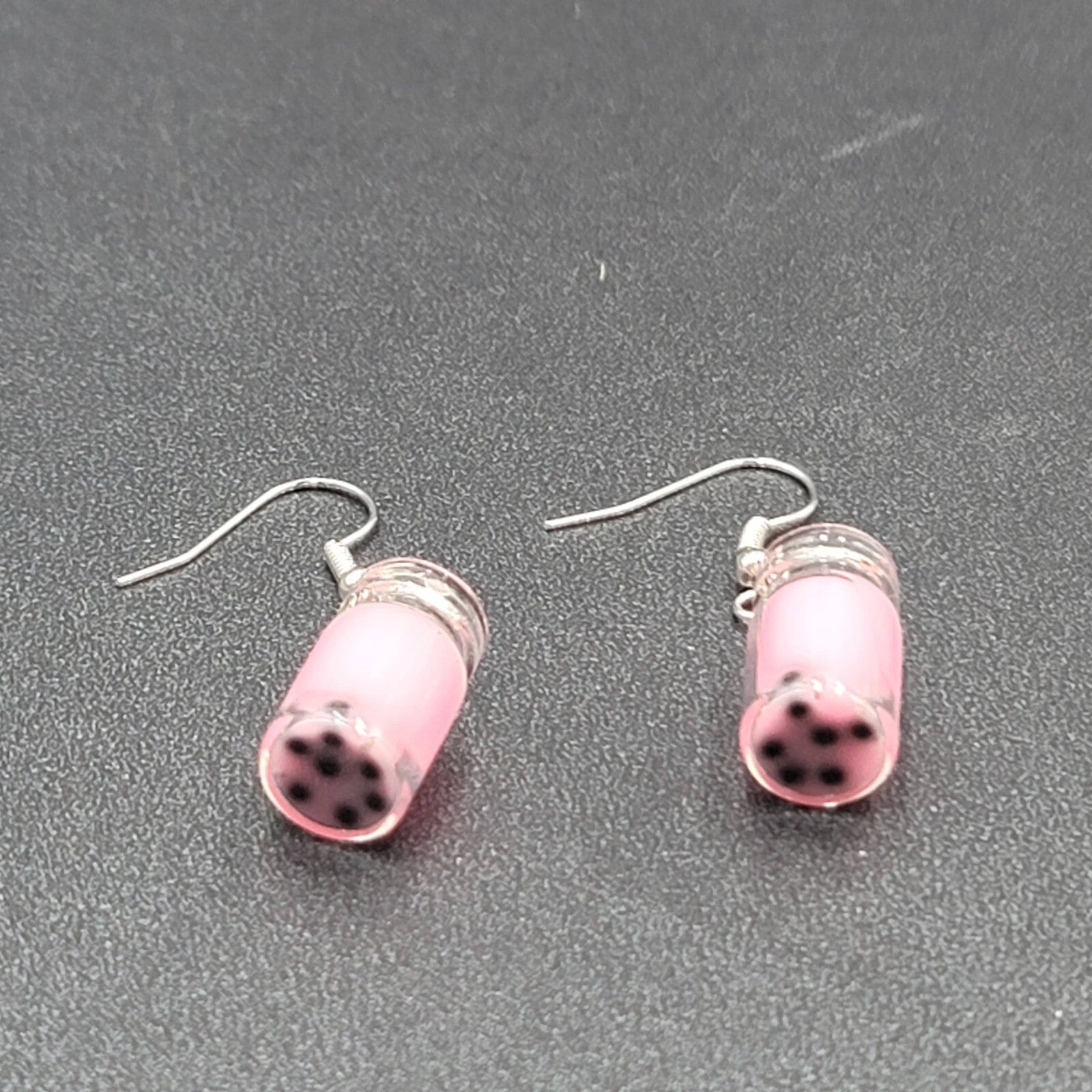 Pierced Earrings Pink Boba Tea Drink with Straw Novelty Dangle 1"