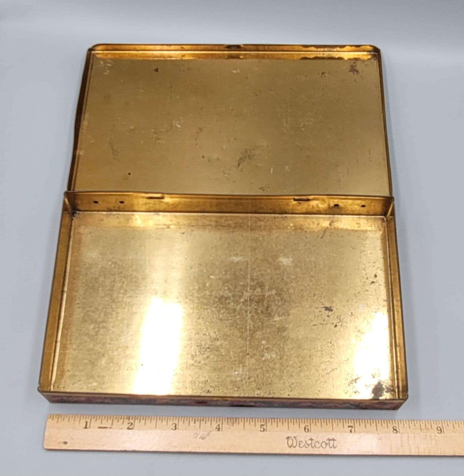 Vintage Cinco Eisenlohrs Cigar Hinged Tobacco Tin 5x8" Tax Stamp