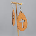 Wood Cut Large Boho Pierced Earrings Silver tone Dangle 2.25 in