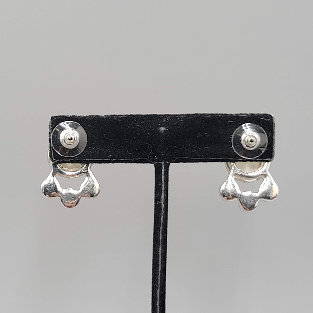 White Moonglow Rhinestone Rhinestone Pierced Earrings Silver tone Drop 3/4 in