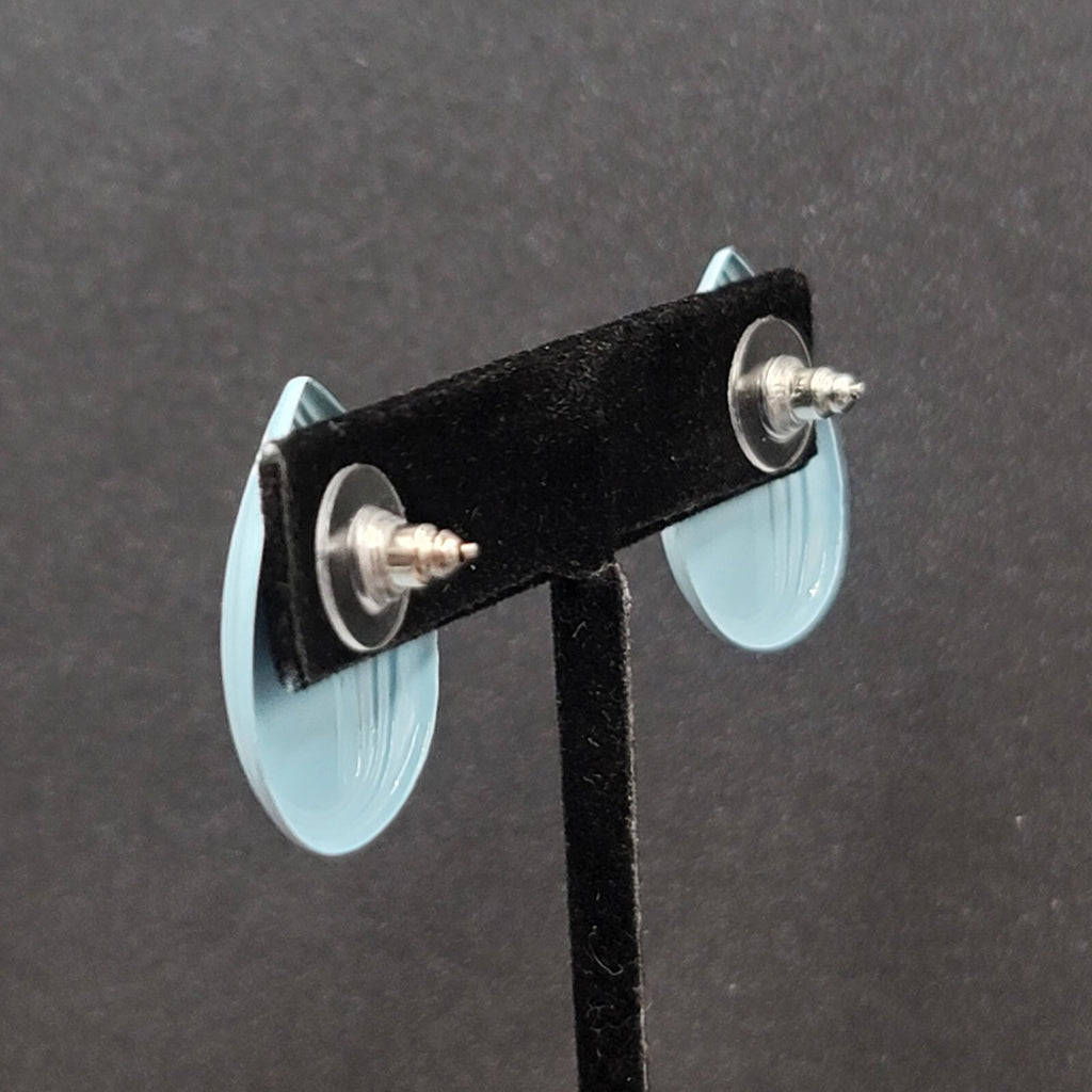 Vintage Pierced Earrings Blue Enamel over Metal Teardrop 1"
