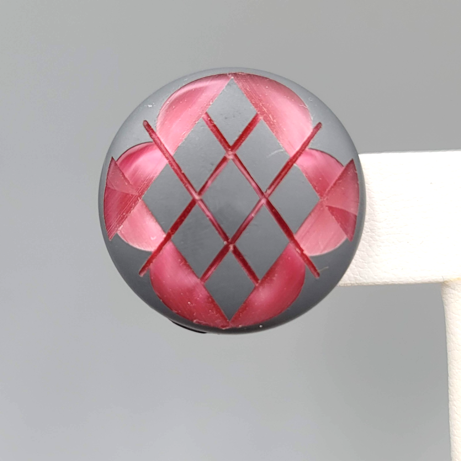 Vintage Laser Cut Clip on Earrings Purple Gray Round Screw Back 1 1/8 in
