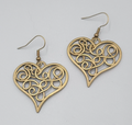 Heart Pierced Earrings Filigree Bronze tone Dangle New 1.25"