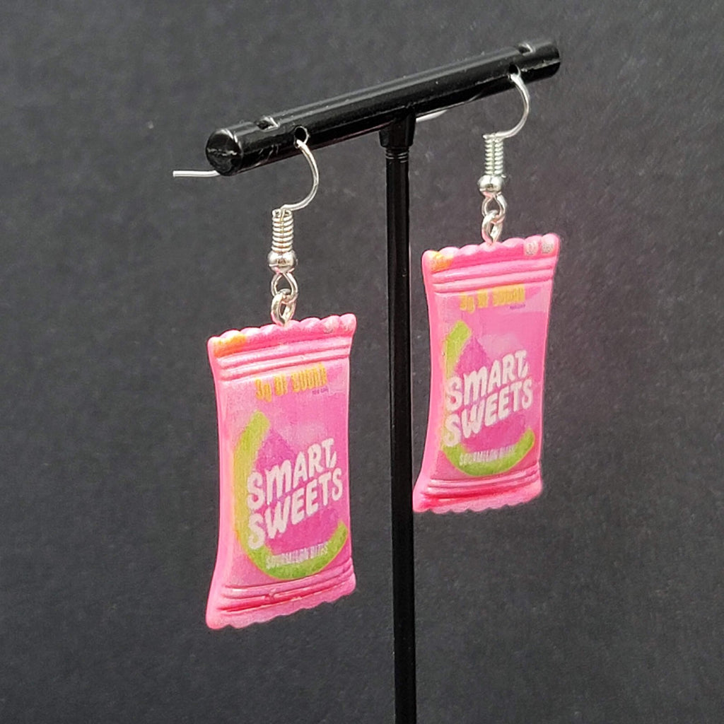 Smart Sweets Pierced Earrings Silver tone Candy Pink Dangle 1.25"