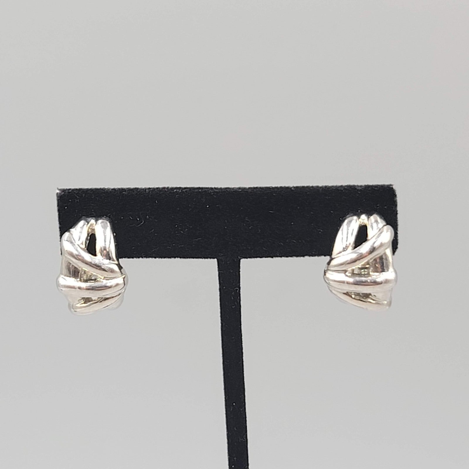 Vintage Half Hoop Clip On Earrings Silver tone Embossed Drop 3/4"