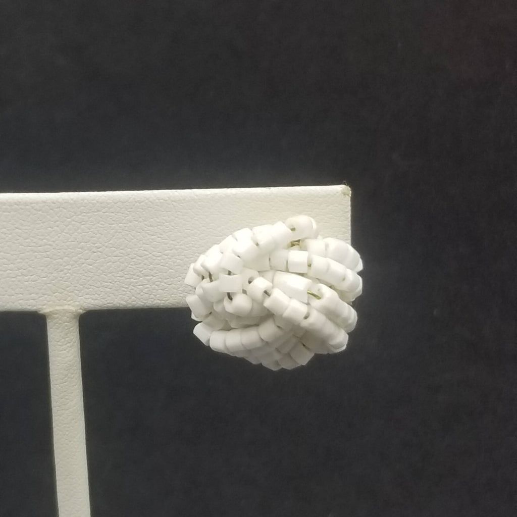 Vintage Pierced Earrings White Beaded Cluster Knot Stud 5/8"