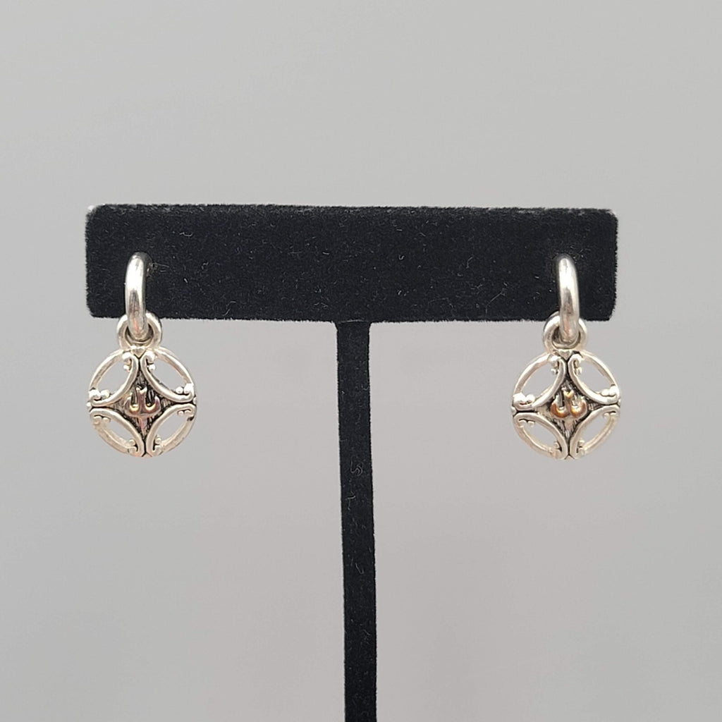 Pierced Earrings Silver tone Dangle Hoops Embossed Bird 1"