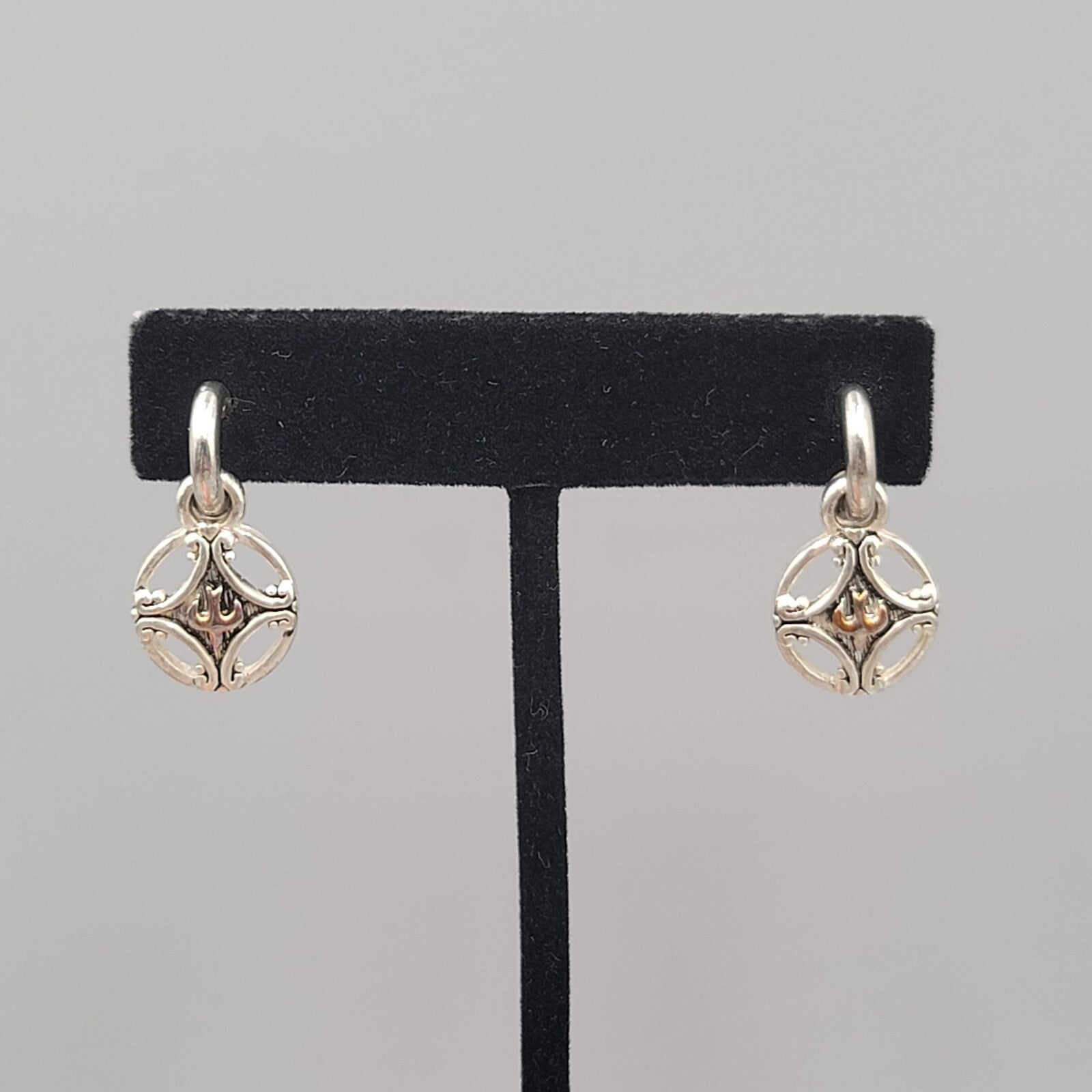 Pierced Earrings Silver tone Dangle Hoops Embossed Bird 1"