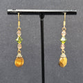 Pierced Earrings Tigers Eye Pink Green Crystal Bead 1.5"
