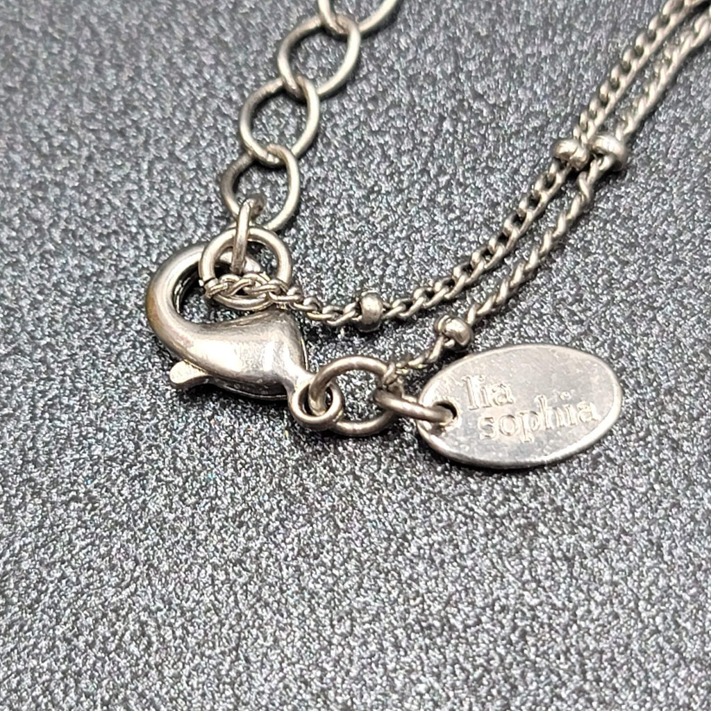 Lia Sophia Necklace Silver tone Leaf Pendant Dyed Blue Howlite Stone 16"-18"