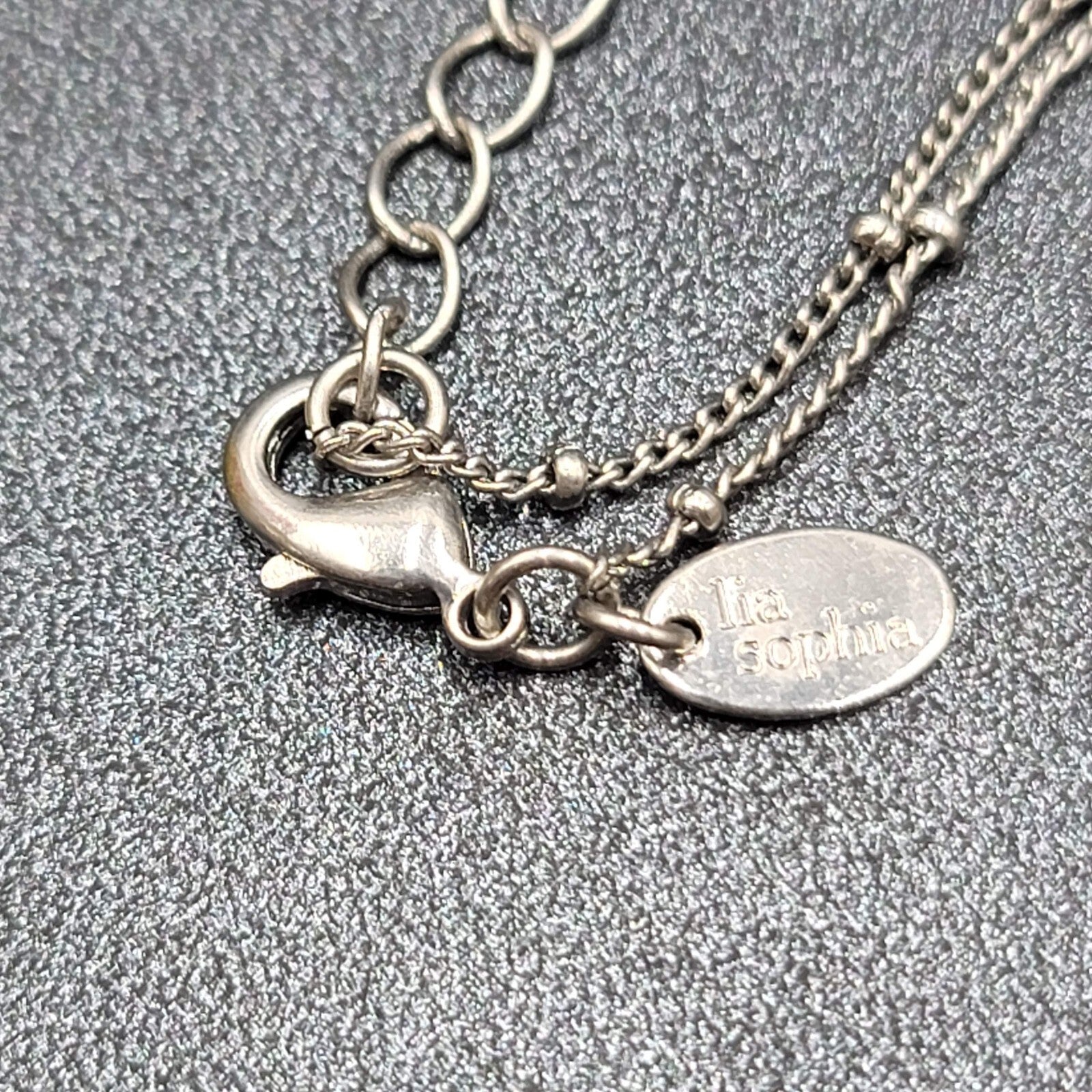 Lia Sophia Necklace Silver tone Leaf Pendant Dyed Blue Howlite Stone 16"-18"