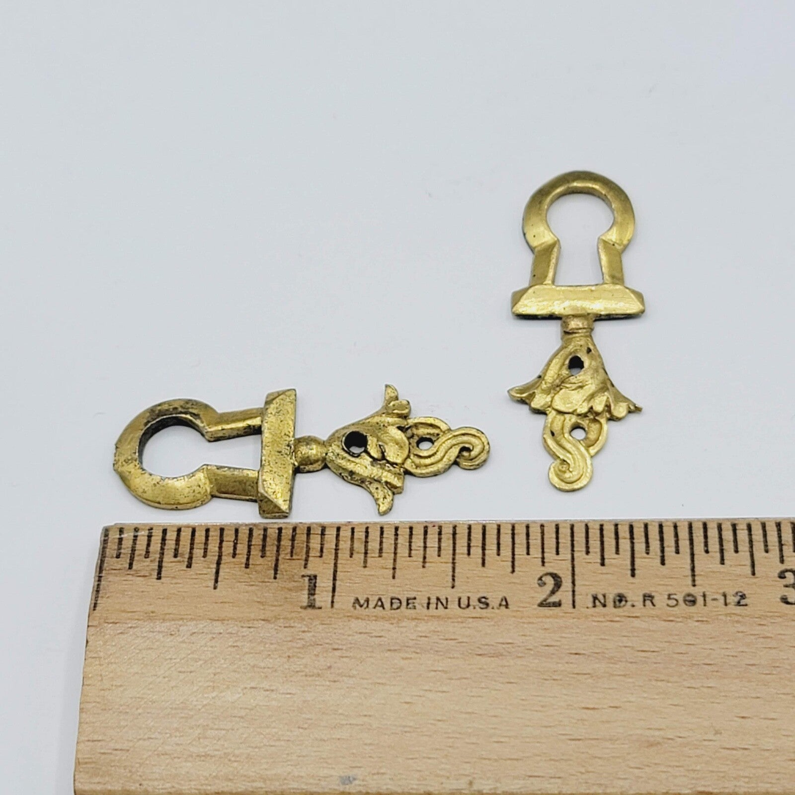 Lot of 2 Vintage Ornate Brass Skeleton Keyhole Escutcheon 1 5/8" x 0.5" PAIR