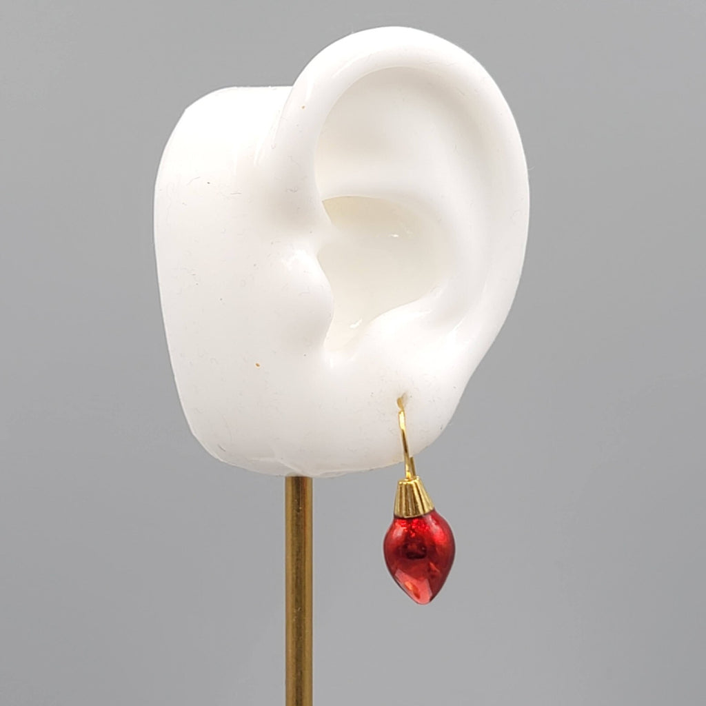 Christmas Bulb Pierced Earrings Gold Plated Red Enamel 3/4"