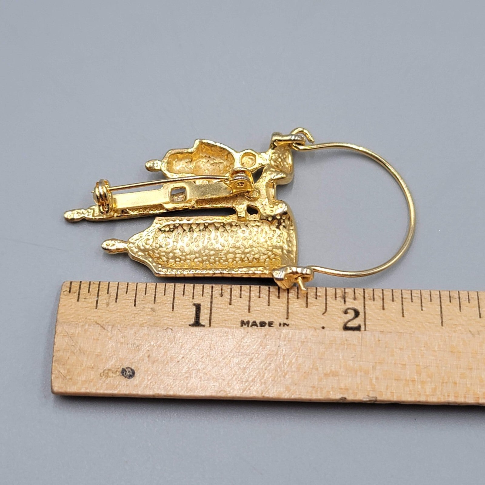 Vintage Candle Charm Brooch Gold Plated 2.25"