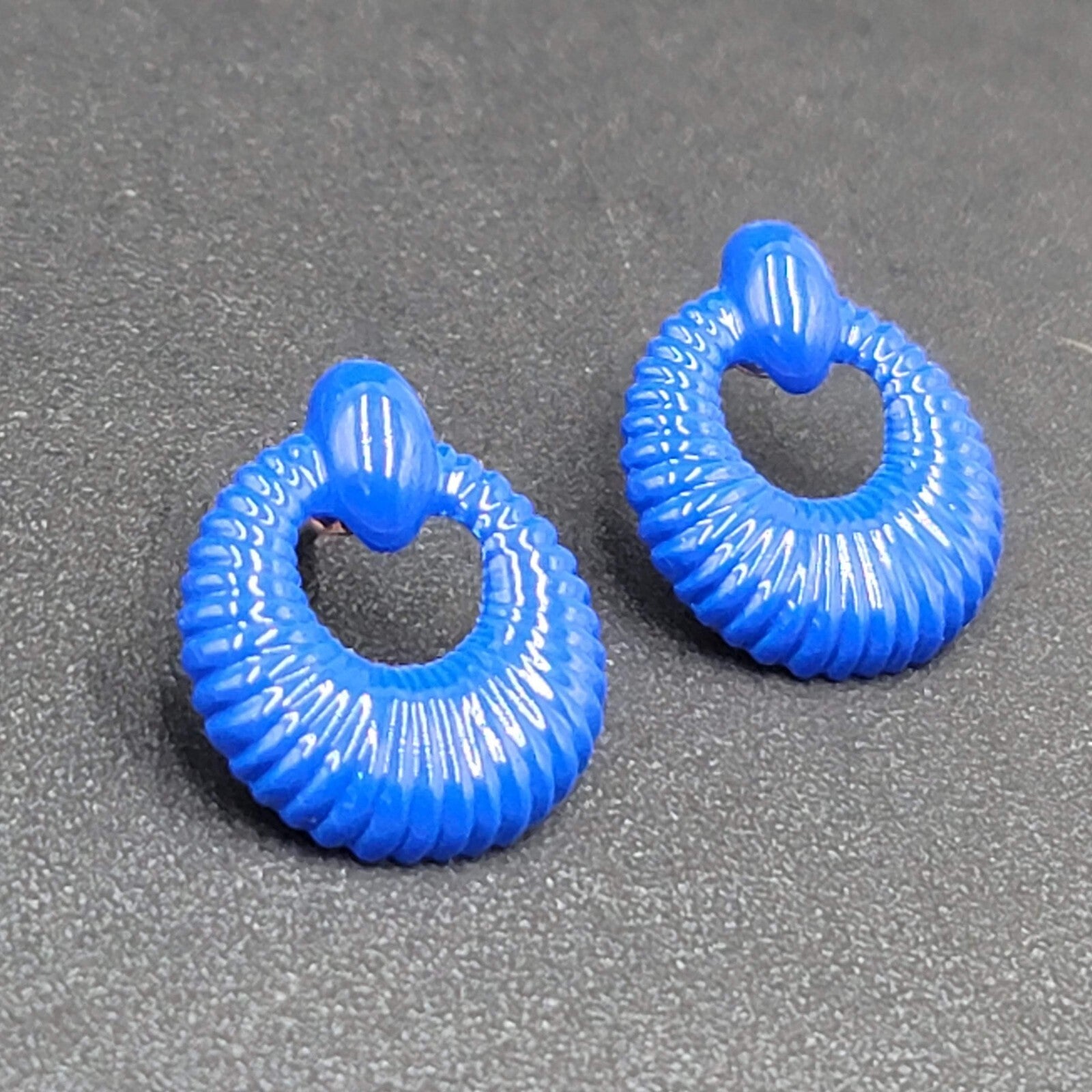 Vintage Pierced Earrings Blue Enamel Lightweight Small 3/4" Costume Jewelry