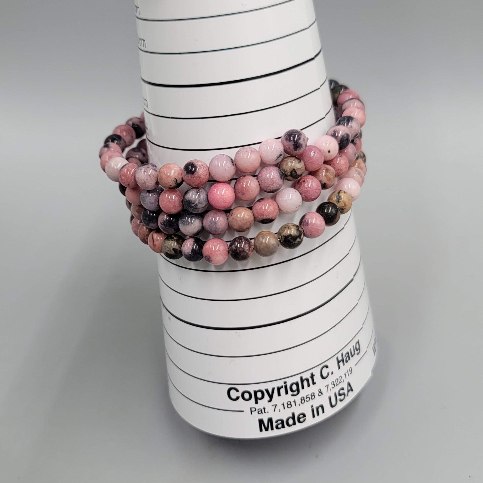 Pink Black Stone Beads Wrap Bracelet Memory Wire 7"