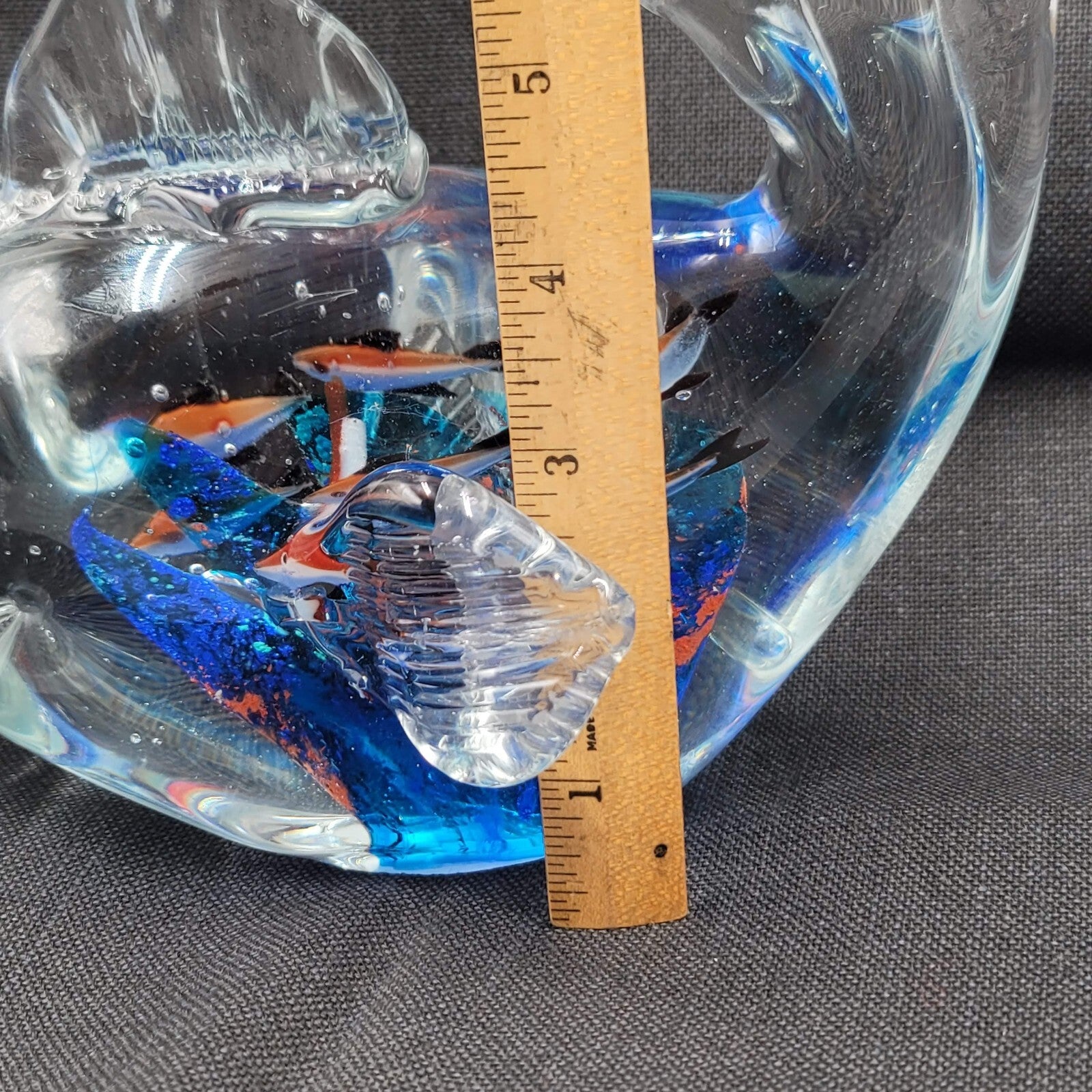 Multicolor Glass Fish Paperweight with Fish Inside Large Heavy 7"