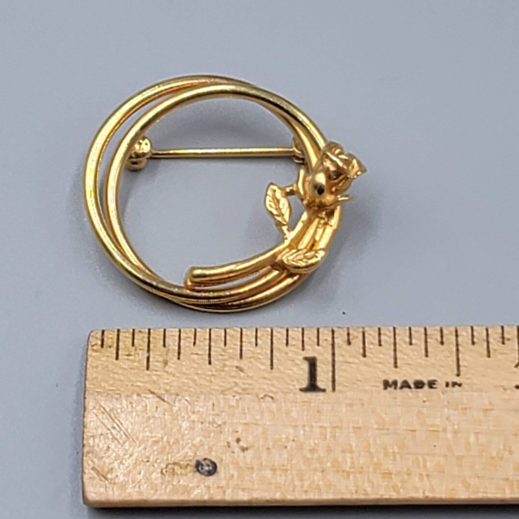 Vintage Napier Brooch Dainty Gold tone Rose Flower Circle 1"