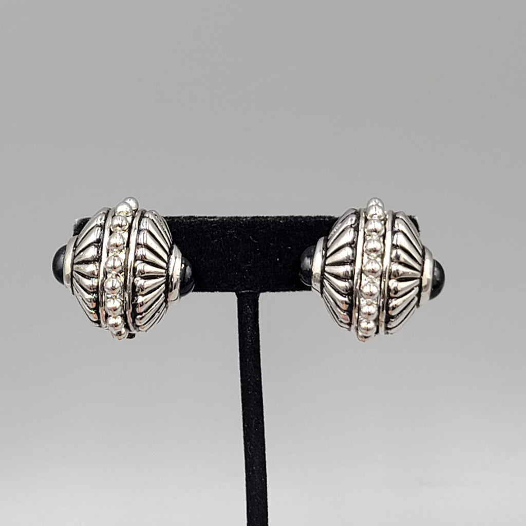 Vintage Statement Silver Plated Clip on Earrings Black Accent 1 in