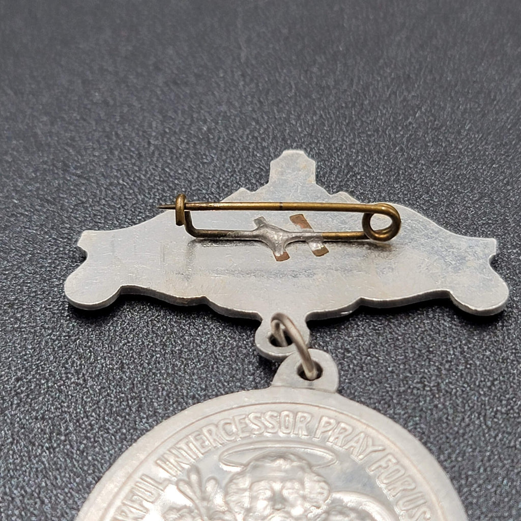 Vintage GUILD Large Badge Brooch Pin St Joseph Silver tone 3"