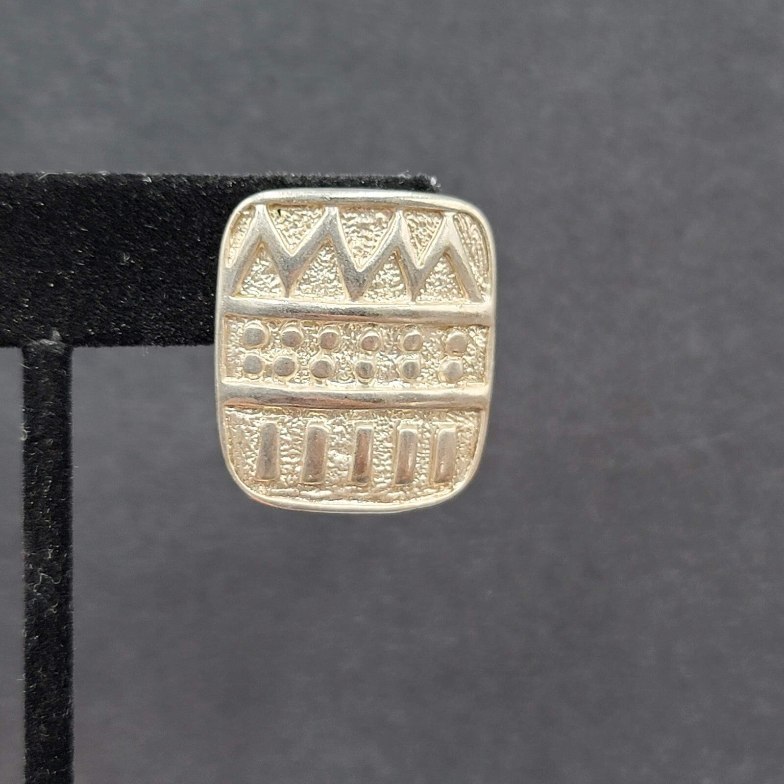 Vintage Pierced Earrings Silver tone Embossed Rectangle Drop 1"