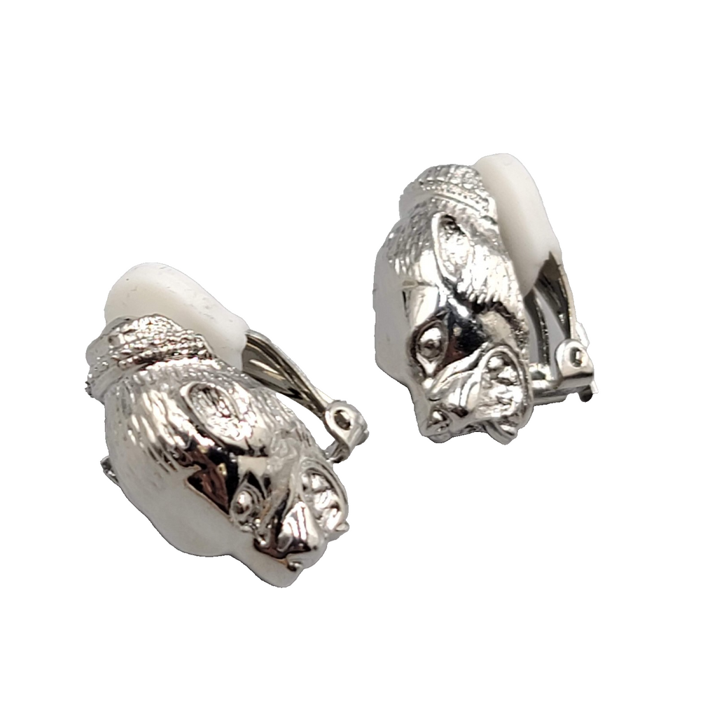 Vintage Cougar Big Cat Statement Clip on Earrings Silver Plated 7/8 in