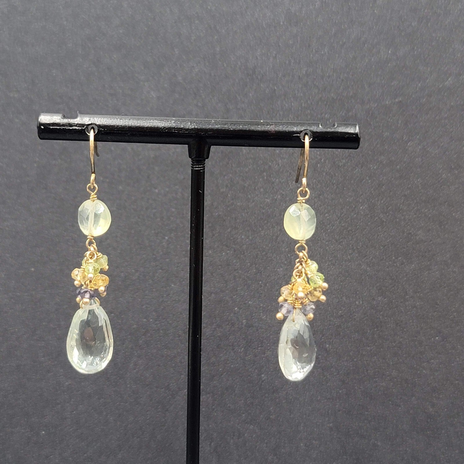 Pierced Earrings Multicolor Crystal Bead Dangle 1.5"