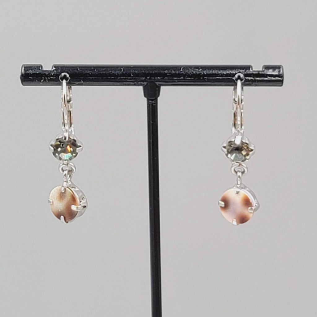 Pierced Earrings Silver tone Green and Leopard Dangle Leverback 7/8"