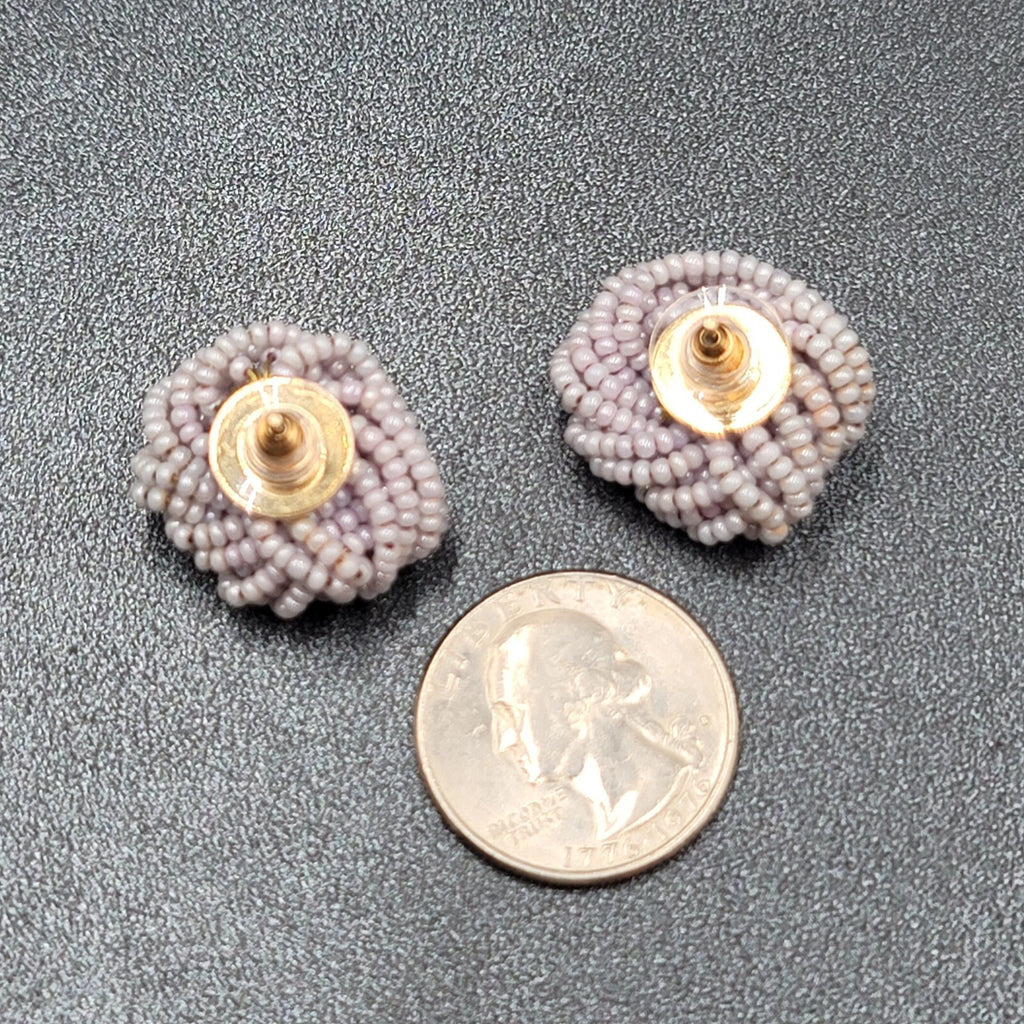 Vintage Pierced Earrings Lavender Purple Seed Bead Knot 7/8"