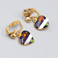 Vintage Blue Heart Dangle Clip on Earrings Gold tone Flower 1/2"