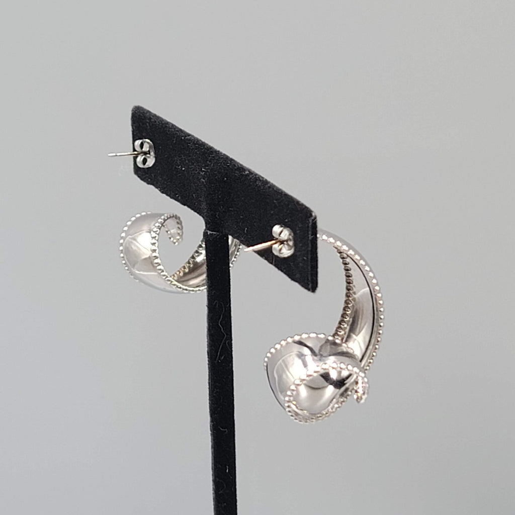 Vintage Curly Hoops Pierced Earrings High Polish Silver tone Drop 1.25"