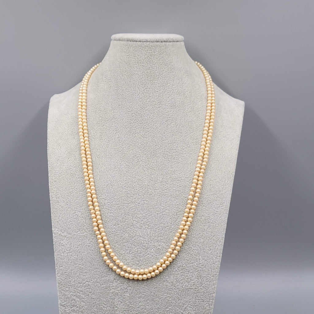 Vintage Trifari Necklace Small Faux Pearl Double Strand Long 24 in