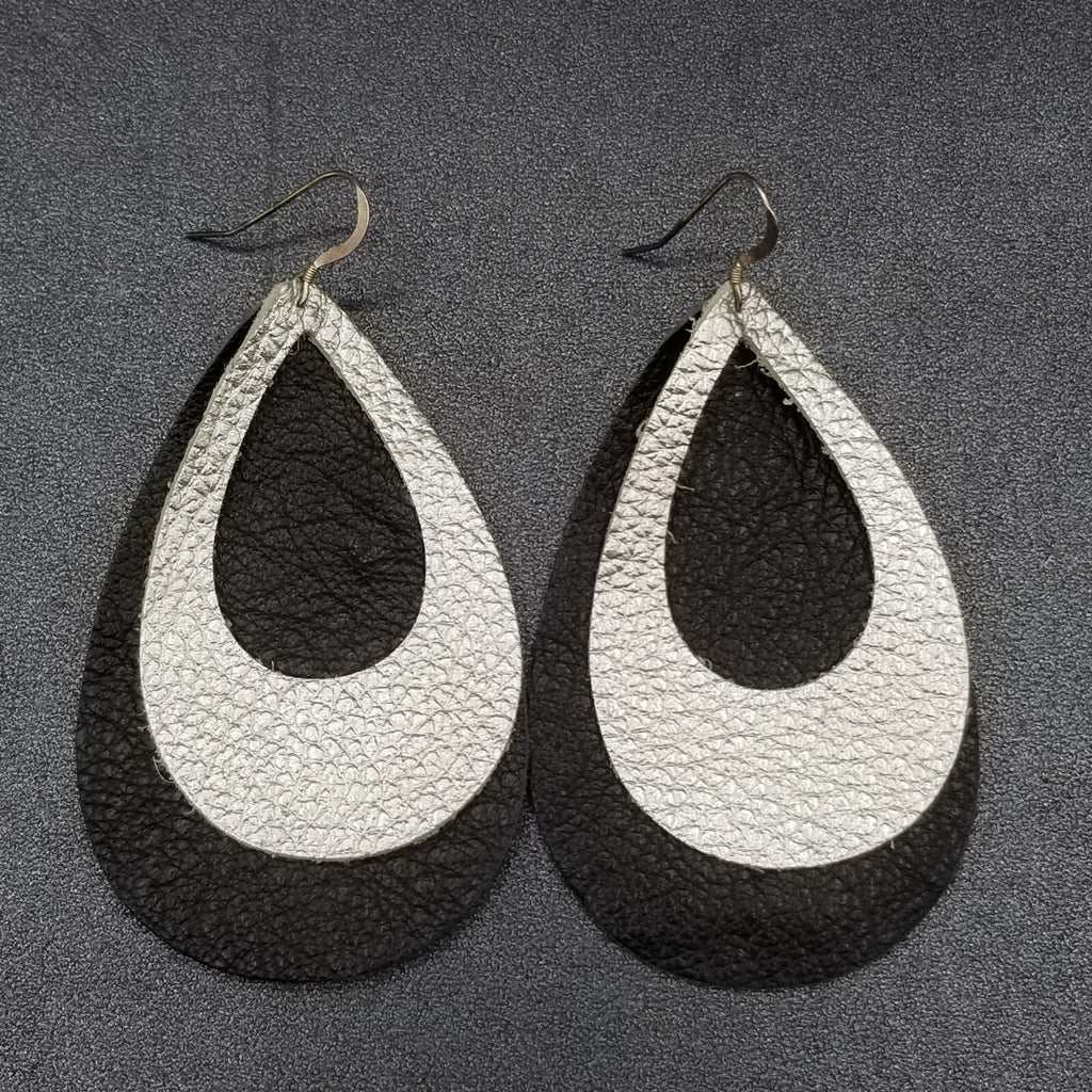 Pierced Earrings Sterling Silver Leather Teardrop Light weight Dangle 3 1/4"