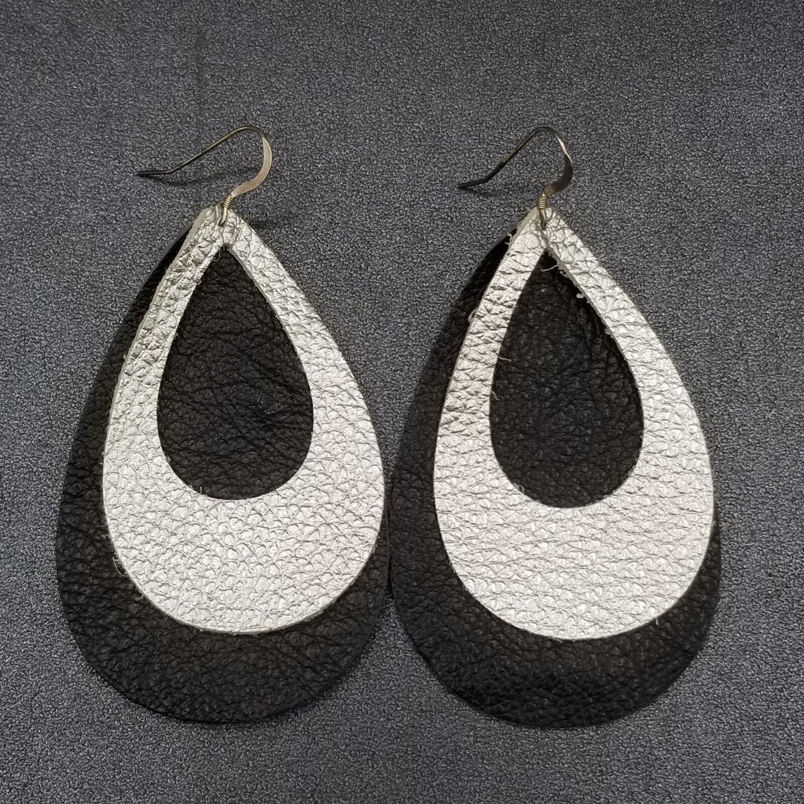 Pierced Earrings Sterling Silver Leather Teardrop Light weight Dangle 3 1/4"