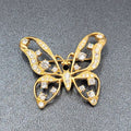 Vintage Butterfly Brooch Gold Plated Black Rhinestone 1.5"
