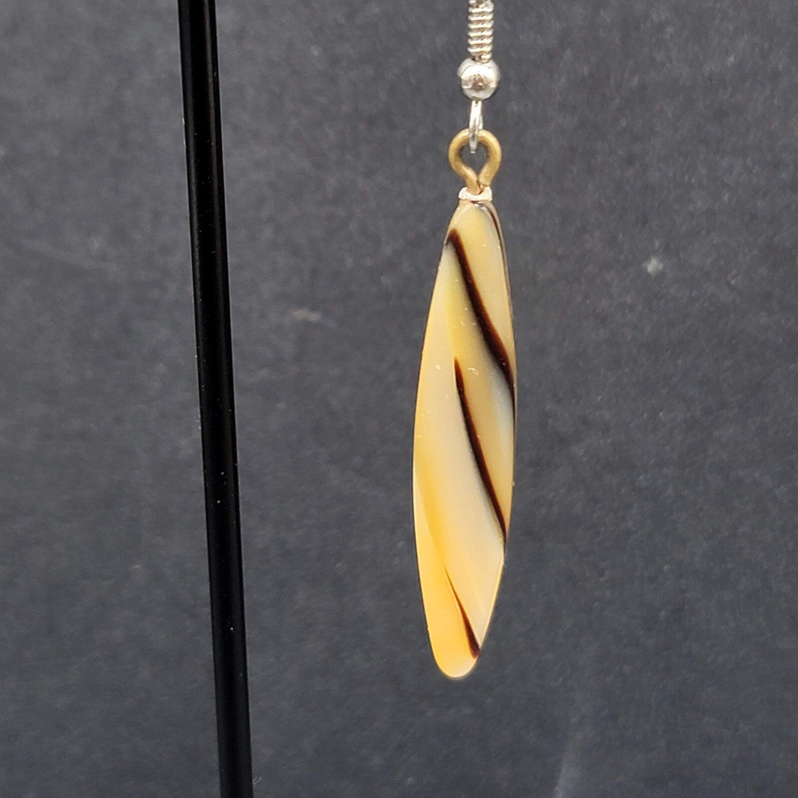 Vintage Pierced Earrings Pearlescent Brown Tan Resin Dangle 1.75"