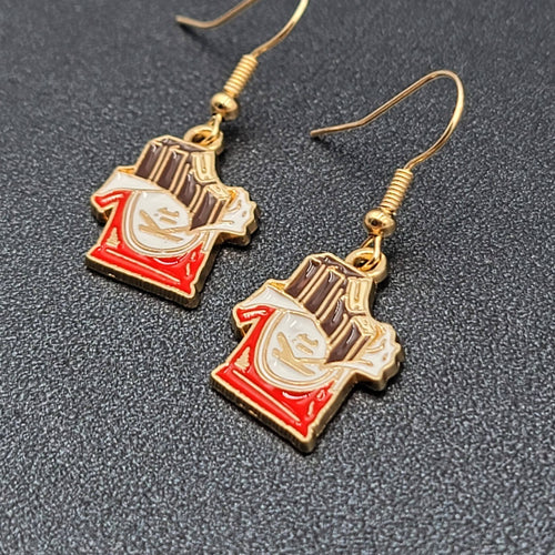 Chocolate Candy Pierced Earrings Enamel Dangle Gold tone Kit New 3/4"